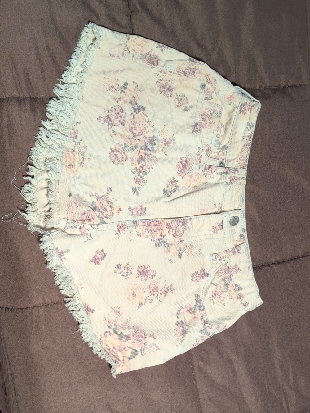 Mossimo Supply Co. Cream Floral Denim Jean Shorts